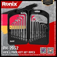 Ronix RH-2051 & RH-2052 Hex Key Set - Short & Long Arm CR-V Steel, 18 Sizes (1.5mm-10mm, T10-T50)