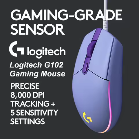 Logitech G102 LIGHTSYNC Wired Gaming Mouse 8000 DPI RGB Backlit 6 Programmable Buttons Ergonomic 85g