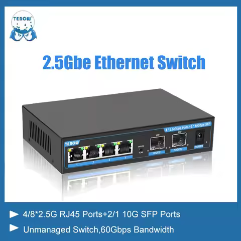 TEROW 9/6 Port 2.5G POE Switch Gigabit Switch Ethernet Network Switch Non POE 10GB SFP Connector For