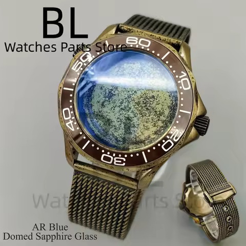BLIGER 41mm High-quality Vintage Bronze L007 Style Watch Case AR Blue Domed Sapphire Glass Fit NH34N