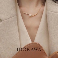 IDOKAWA Pearl Pendant 925 Silver Gold Plated Freshwater  Pearl White Gold Color White Bead Cross Chopsticks Necklace PG2007YW