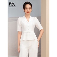Áo Ký Giả Peplum Dập Ly NK Fashion Thiết Kế Tay Ngắn Bo Eo Điệu, Chất Liệu Nhập Hàn Mềm Mịn NKFSM2110001