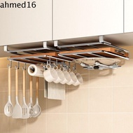 AHMED Cutting Board Holder, Hanging Rack Under Cupboard Stainless Steel Storage Shelves, Easy To Install Kitchen Supplies with Hooks Pot Lid Storage Rack Cupboard