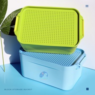 Small Plastic Building Block Storage Bucket with Dots Cover Used to Store Lego Bricks Organize and C