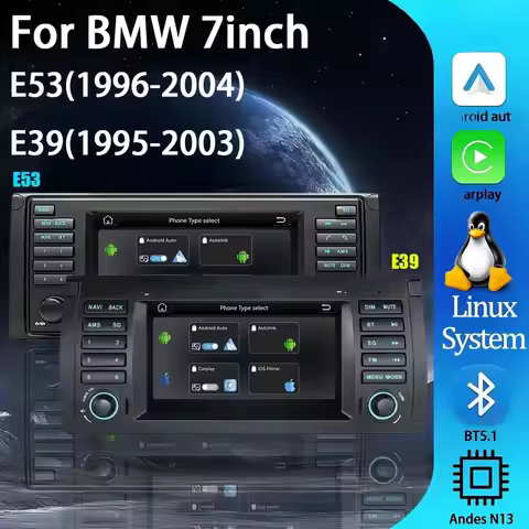For BMW E39 E38 X5 E53 7" Touch Screen Car Player , With Android Auto & Carplay Video Player BT DSP 