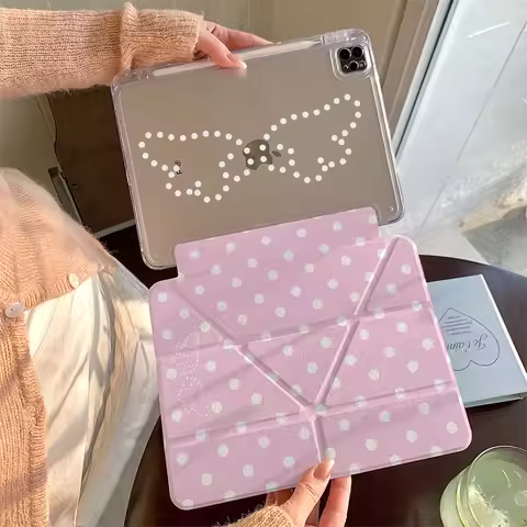 Pink Wings Wave Point Y-Shaped Triple Fold For iPad 2025 Protective Cover For iPad Pro 2022 12.9in A