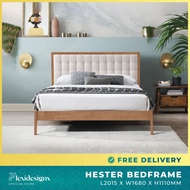 Queen Wooden Bed Frame Fabric Headboard Solid Wood Legs Flexidesignx HESTER