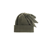 [ZIPPER] 6cRAyon 3-Ear Knit Beanie Mottled Green Three-Ear Knitted Wool Hat With PIN