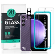 IBYWIND Tempered Glass Screen Protector For Samsung Galaxy S23 FE 5G(2Pcs),1 Camera Lens Protector,1 Backing Carbon Fiber Film,Easy Install