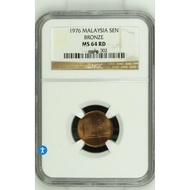 1976 Malaysia 1Sen ( Bronze )Graded by  NGC with MS64RD ( Only around 19 pieces known to exist in UN