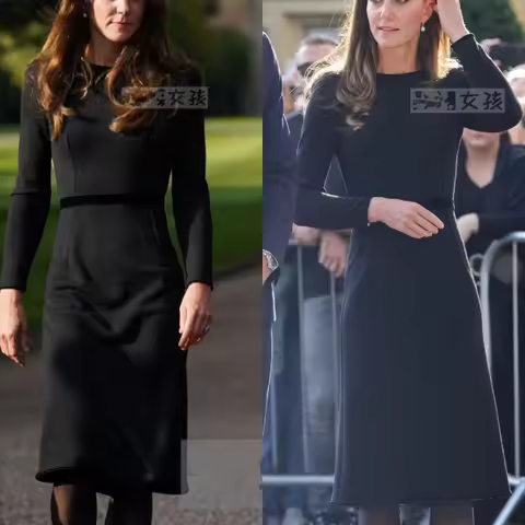 Princess Kate Middleton Dresses Long Sleeve Vintage Elegant O Neck Dress Professional Office Ladies 
