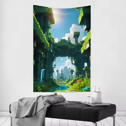 VIKAMA Fantasy Pixel Style Tapestry Sunshine Canyon Floating Island Living Room Bedroom Game Room De