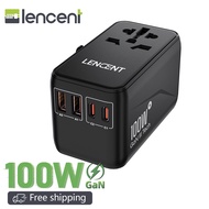 Lencent Gan III 65W/75W/100W Universal Travel Adapter เครื่องชาร์จนานาชาติที่มีพอร์ต USB 2 พอร์ตและ 