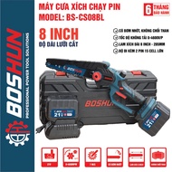 Máy Cưa Xích Pin BOSHUN BS-CS08BL Động Cơ Không Chổi Than Chiều Dài Lam 24cm Bình Tra Nhớt Tự Động