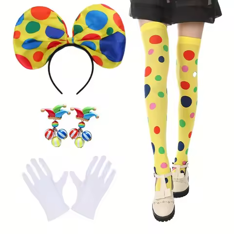 Clown Socks knee-high Socks Colorful Rainbow Garter Clown headband suitable for girls Halloween carn