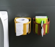 創意免打孔壁掛式廁紙盒 （黃色） 紙巾架 海棉架 百潔巾架