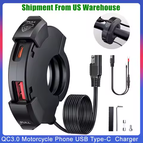 Motorcycle Phone Charger Waterproof 30W PD Type-C 18W USB Quick Charger Ultra-Narrow SAE to USB Adap