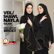 [NAYLA VEIL BLACK] PREMIUM Selendang Nikah, Selendang Sulam, Veil Black, Shawl Sulam Biku, Veil sula