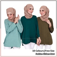FC Mart - Muslimah Plus Size Blouse / Baju Blouse Wanita Ribbed Cotton / Oversized Long Sleeve Tshirt / Blause Perempuan