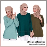 FC Mart - Muslimah Plus Size Blouse / Baju Blouse Wanita Ribbed Cotton / Oversized Long Sleeve Tshir