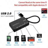6-In-1 เครื่องอ่านการ์ด USB 2.0 Type-C, Multi-Port CF M2 MS XD SD TF Card USB Reader, เข้ากันได้กับ 