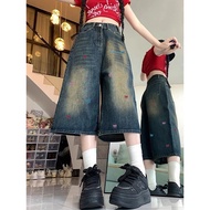 jeans pants women y2k jeans American Retro Denim Shorts - Women's High Waist Embroidered Shorts for 