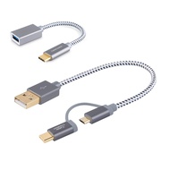 Bundle - 2 Items: 2 in 1 Micro USB C to USB A Fast Charge Cord 0.8FT + USB3.1 USB Female to USB C Ad