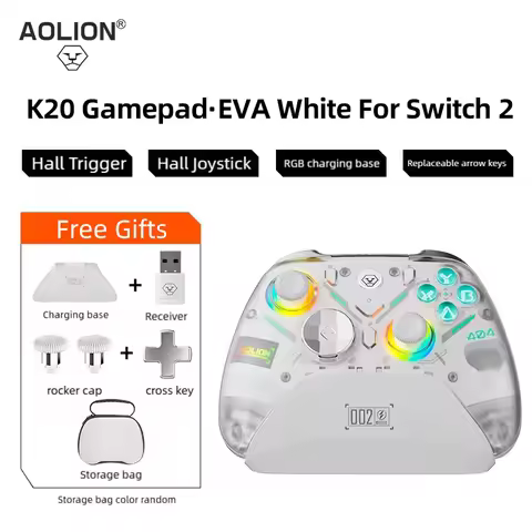 Aolion K20 RGB Wireless Gaming Controller With Charging Dock Hall Effect Joystick Trigger for Ninten
