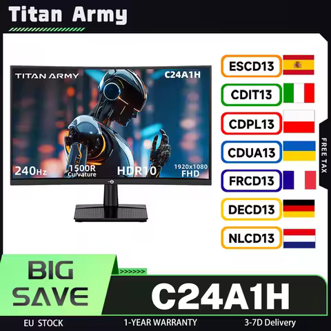 TITAN ARMY C24A1H Gaming Monitor 16:9 VA FHD, 23.6 Inches, 240Hz High Refresh & 1ms MPRT, HDR10, 150