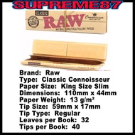 Raw Connoisseur Raw Rolling Papers + Tips Raw rolling paper All Size King Size  11/4 70mm 110mm