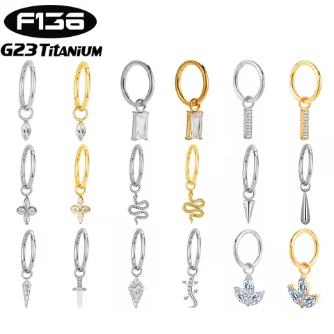 1PC ASTM F136 G23 Titanium Piercing Cartilage Earrings Helix Conch Ear Clip CZ Pendant Piercing Jewe