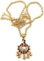 1 Gram Micro Gold Plated AD American Diamond Chain Pendant Necklace for Women and Girls - Multi 10, 