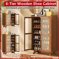 6-Tier Wooden Shoe Cabinet with Doors Shoe Storage Cabinet Rack Wooden Shoe Storage Shelves for Entr