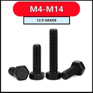 Hex Bolt M4-M14 6-60mm Grade 12.9 Alloy Steel Black Oxide Easy Install Strong Durable (2-50pcs) [FKY