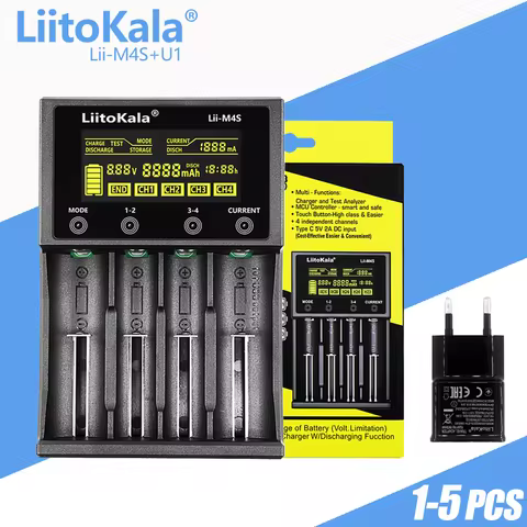 1-5PCS LiitoKala Lii-M4S Lii-M4 18650 Smart Charger LCD Display for 26650 21700 32650 20700 21700 16