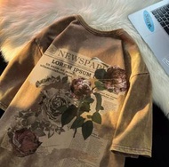 ONE - 水洗做舊T恤（駝色M-5XL）（下單后聯繫客服確認發貨尺碼）#F326001427