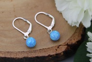 Silver thai 6mm Blue opal earring silver Lovely Opal Earring 925 silver Safe lock Hook Earring opa
