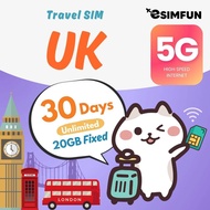 สหราชอาณาจักร (UK) 5G ซิมการ์ดท่องเที่ยว - 10-30 วัน ข้อมูลไม่จำกัด