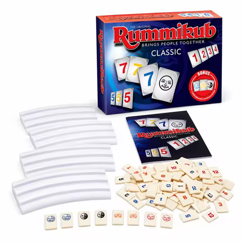 Rummikub Classic Number Strategy Game - Complete Set with 4 Tile Racks - Family Board Game for Adult