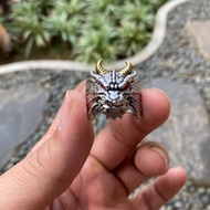 Cincin Naga Mata Merah Biru / Red Blue Gold Dragon Ring / Power Symbol Dragon Ring Adjustable / Ci