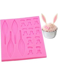 1入組可愛卡通迷你蝴蝶結和兔耳朵造型巧克力和翻糖蛋糕裝飾模具