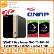 Qnap 2-BAy NAS TS-264-8G Bundle with Seagate Ironwolf Hard Disk [Qnap Official Partner]