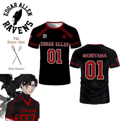 2025 New The Foxhole Court Edgar Allan Ravens Funny Jersey Cosplay Riko Moriyama Anime Cartoon Tshir