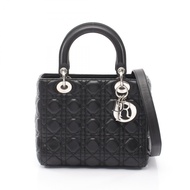 [二手] Dior Lady Dior 手提包，中號，兩用，黑色皮革，Lady Dior Cannage 兩用托特包，中號，女士。