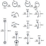 120PCS Body Piercing Kit Surgical Steel 14G 16G 20G BCR CBR Labret Lip Rings Cartilage Daith Earring