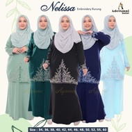 Baju Kurung Raya Embroidery Nelissa Sedondon Dewasa Plus size - Baby Blue/Black/Navy Blue/Dusty Green (Size 34-60)