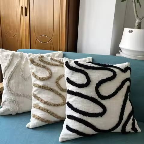 Junwell Nordic Chenille Throw Pillow 3D Embroidery Sofa Office Back Cushion Living Room Decorative 4