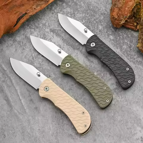 stainless steel blade and back clip Portable lock-free mini folding knife with plastic handle outdoo