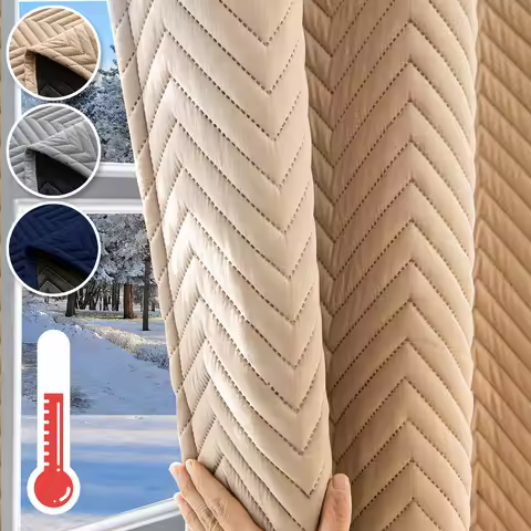 Winter Heavy Duty Windproof Warm Quilted Plush Cold-Proof Full Blackout Curtain Rod Pocket Window Dr