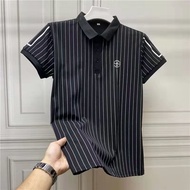 Polo/Polo shirt/Men's polo t-shirt/Silk polo shirt/Summer plus size men's striped Lapel Short Sleeved Influencer unique design
